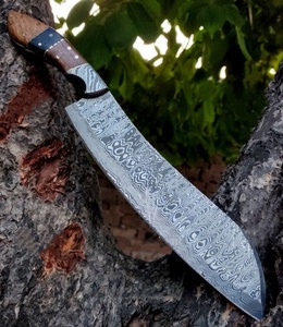Cuchillo de Chef de acero de Damasco hecho a mano con mango de madera Funda de cuero puro Extra afilado Ambidiestro 13 pulgadas - Product Image 2