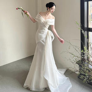 Váy cưới sang trọng <span class=keywords><strong>2025</strong></span> kiểu mới, một dây, đuôi dài bằng vải tuyn, màu trắng, thanh lịch, kiểu Pháp, nhẹ nhàng - Product Image 3