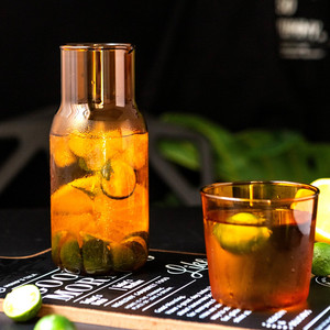<span class=keywords><strong>Carafe</strong></span> et verre à boire de 520 ml en verre borosilicate coloré de qualité alimentaire, résistant à la chaleur et au froid, avec couvercle, pour la table de chevet - Product Image 5