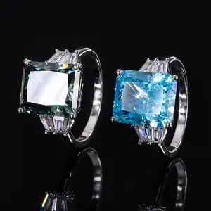 Ювелирные изделия из 925 стерлингового серебра с голубым бриллиантом 8A CZ, обручальные кольца с цветами со льдом и сияющим огранением, женские обручальные кольца