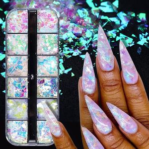กลิตเตอร์แต่งเล็บโฮโลแกรม 12 สี กลิตเตอร์เล็บสีรุ้งแบบเกล็ดน้ำแข็ง กลิตเตอร์เล็บรูปทรงไม่สม่ำเสมอแบบเมอร์เมด กลิตเตอร์เล็บหลากสีสัน - Product Image 2