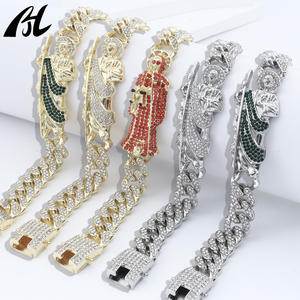 Altın yaldızlı aziz Judas ölüm tanrı bilezik dolu yeşil beyaz zirkon ile kakma küba zincir tarzı altın kaplama - Product Image 2