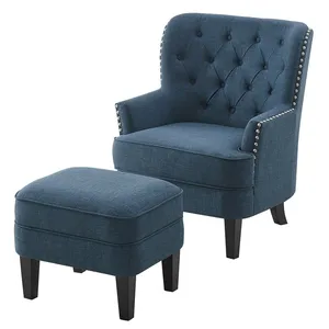 Современное Кресло для отдыха, роскошная мебель, широкое синее бархатное мягкое кресло с высокой спинкой, стул с белой стеганной спинкой