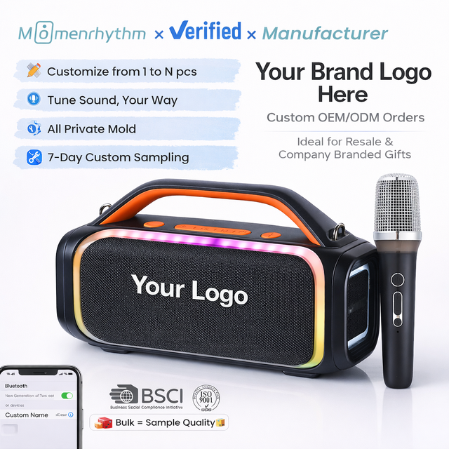 Loud Portable Party Speaker Outdoor KTV with Built-in Dual Mic TWS RGB 50W Powerful Custom Branding Gift Bestseller