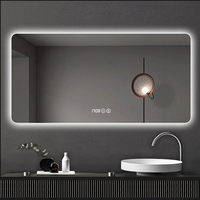Miroir de salle de bain de luxe à LED intelligent avec éclairage anti-buée, verres carrés, 30-40 pouces, éclairage à intensité variable, cadre en bois écologique