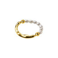 Mode 18 Karat vergoldeten geometrischen Schmuck verstellbaren elastischen Seil Perlen ring für Frauen Sterling Silber Schmuck
