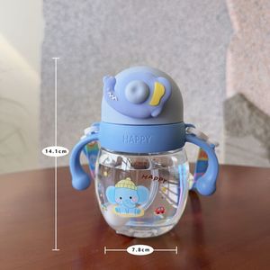 Gobelet d'apprentissage Kawaii pour enfants 330 ml, anti-fuite, réutilisable, sans BPA, bouteille d'eau en plastique pour enfants avec paille/poignée - Product Image 6