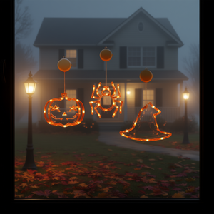Halloween <b>Window</b> Lights 3 Pack Pumpkin Spider Witch Hat Warm Orange LED Battery Powered <b>Suction</b> <b>Cup</b> Decoration - Product Image 2