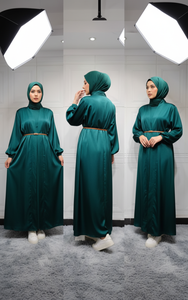 Abaya in Lana Tinta Unita Stile <span class=keywords><strong>Turco</strong></span> Lunghezza Caviglia con Cintura - Set Due Pezzi Moda Musulmana # Abaya, Caftano, Tunica, Vestito, Kimono - Product Image 3