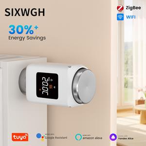 SIXWGH <span class=keywords><strong>Thermostat</strong></span> de <span class=keywords><strong>radiateur</strong></span> intelligent WiFi/Zigbee (TRV) programmable 7 jours, 30 % d'économie d'énergie, compatible hôtel et extérieur - Product Image 6