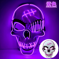 Masque d'Halloween EL Glow, masque crâne marqué avec lumières LED, masque effrayant en PVC pour la fête, vente en gros