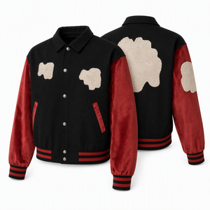 <b>Men's</b> Varsity Bomber <b>Jacket</b> Polyester Letterman Baseball Coat Contrast <b>Velvet</b> Sleeve Chenille Patch - Product Image 2