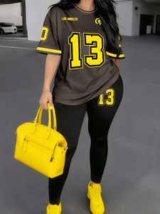 Ensemble <span class=keywords><strong>short</strong></span> et haut à manches courtes pour <span class=keywords><strong>femme</strong></span>, imprimé, style sportif numérique, décontracté, été - Product Image 1