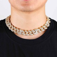 NK19070001 Collier Hip-Hop en laiton pour hommes Nouveau 20mm Nez de cochon Miami Lock Chaîne cubaine Full Zircon Bijoux à maillons plaqués or