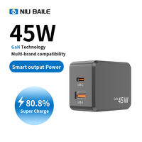 Cargador Rápido Plegable GaN de 45W con Puertos USB-A/Tipo-C, Compatible con PD3.1 FCP Android para Teléfonos Inteligentes 5G de AU/US/EU/UK/JP