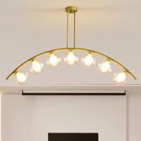 Lustre suspendu en verre G9 transparent doré, forme incurvée, multi-têtes, rond, décoratif, pour l'art et la décoration