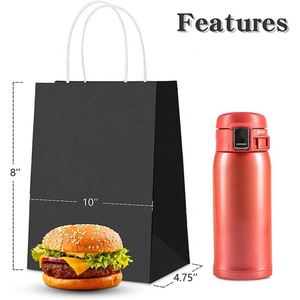 Bolsas de Papel Kraft Negras para Alimentos, con Asas Retorcidas, Reutilizables, para Regalos, Té, Personalizadas, al por Mayor y al Detal - Product Image 3