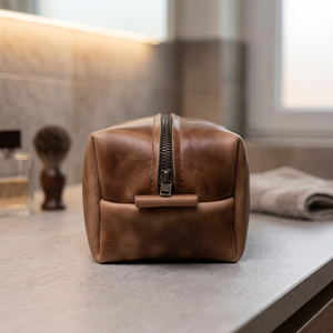 Trousse de Toilette en Cuir Taille Moyenne Classique avec Fermeture Éclair, Étui Cosmétique Durable pour Voyage - Product Image 2