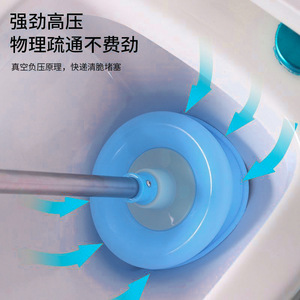 Toilet Plunger Blue PVC Cup With Stainless Steel Handle For Household Drain Cleaning - Product Image 4