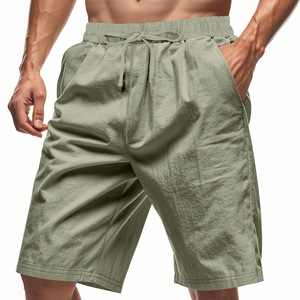 2025 American Style <strong>Linen</strong> <strong>Men's</strong> Summer <strong>Shorts</strong> Cross-Border Solid Pattern Zipper Fly Closure Loose Beach Casual Outdoor Wear - Product Image 4