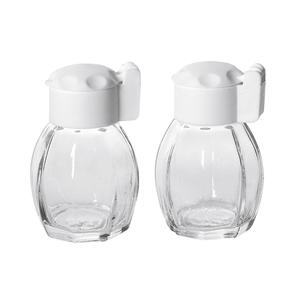 Juego de salero y pimentero de 2 piezas de vidrio con tapa blanca para uso en la cocina - Product Image 1
