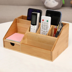 Bamboo Desktop Organizer With Partitions Natural Wood Color Rectangle Standing Type Office <b>Storage</b> <b>Box</b> <b>Drawer</b> Type - Product Image 2