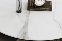 Mesa de Centro Redonda Giratoria con Tapa de Pizarra Blanca Brillante de Estilo Minimalista Italiano, Mesa de Centro Combinada Minimalista para Sala de Estar