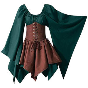 ชุดยุคฟื้นฟูศิลปวิทยาวินเทจยุคกลางของผู้หญิง,ชุดคอสเพลย์ฮาโลวีนแขนยาวเต็มเอวงานเย็บปะติดกัน - Product Image 3