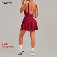Robe de tennis plissée Dingtai pour femme, color block, dos ouvert, avec short intégré, poches, respirante, séchage rapide, extensible dans quatre directions, en nylon