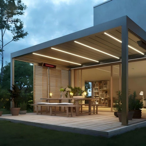 Pergola moderne motorisée à toit à lames orientables en aluminium, gazebo extérieur étanche avec système de lames rabattables pour jardin et restaurant - Product Image 4