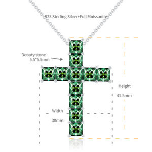 Collar con Colgante de Cruz de Moda, con Moissanita Verde, Estilo Hip-Hop, en Plata de Ley - Product Image 6