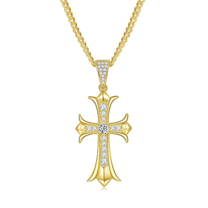 Custom Fine Jewelry 925 Sterling Silver Gold Plated Diamond VVS D Color Moissanite Cross Pendant For Men Women Gift