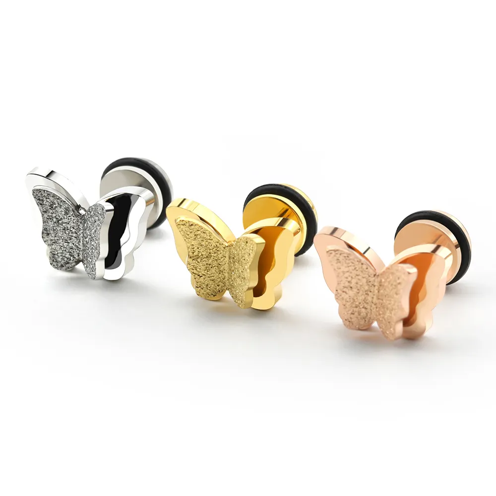 Shinbene — boucles d'oreilles papillon en or rose pour femmes, piercing, bijoux 24k, vente en gros, photo raphy, collection 2020