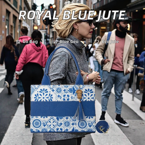 Royal Blue Women's Jute Two-<b>Strap</b> <b>Shoulder</b> Bag with Tassel Geometric Pattern All Seasons - Product Image 2