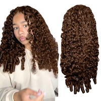 Perruque en cheveux humains bouclés birmans brun chocolat, avec dentelle frontale HD transparente, pré-épilée, sans colle, prête à porter, vente en gros d'usine