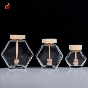 Rỗng 100ml <span class=keywords><strong>220ml</strong></span> 380ml Chất lượng cao lục giác thực phẩm lưu trữ chai <span class=keywords><strong>container</strong></span> lục giác Mật Ong Ong lọ thủy tinh với nắp bằng gỗ muỗng - Product Image 1