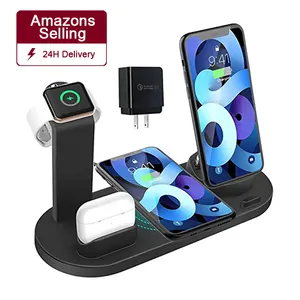 Amazons Best Seller On Alibaba Most Sold Product For Qi AirPods iWatch iPhone 6 in 1 Wireless Charger cargadores inalambricos