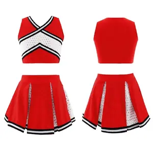 Kids Girls Sleeveless V Neckline Top Elastic Waistband Skirt Sparkling Sequins Outfit Cheer leading Dance Clothes Set
