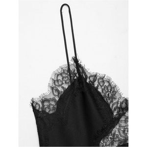 FOXA Women's Satin Lace Trim Asymmetrical Camisole Spaghetti Strap V-Neck Club Dressy <b>Silky</b> <b>Top</b> - Product Image 5