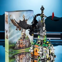 DK7069 Modelo de Escena de Torre de Dragón Negro Fantástico, 998 Piezas, Base de Roca, Diorama, Coleccionable de Escritorio, Juego de Bloques de Construcción para Ensamblar