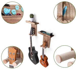 Lot de 2 supports muraux durables en fer rustique pour guitare, étagère porte-plectrums, crochet mural en <span class=keywords><strong>bois</strong></span> pour guitares acoustiques/électriques/basses/ukulélés - Product Image 3