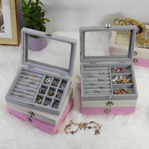 Elegant Jewelry <b>Box</b> With <b>Glass</b> Lid 9 Grids Velvet Interior For Rings Earrings Bracelets Necklace Storage Rectangle Shape Hasps - Product Image 2