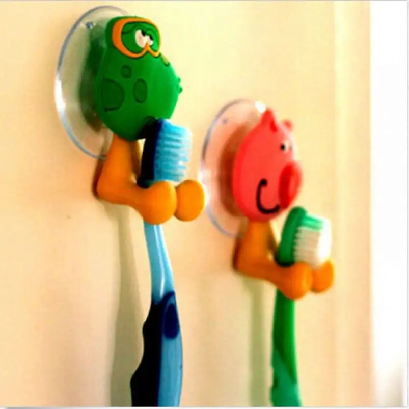 Animal Cute Cartoon Suction Cup Toothbrush Holder Bathroom Accessories Set Wall Suction Holder Tool
