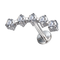 Piercing Labret en Titane ASTM F136 16G à Filetage Interne avec 5 Zircons Cubiques Ronds pour Hélix, Conch, Cartilage, Tragus, à Dos Plat