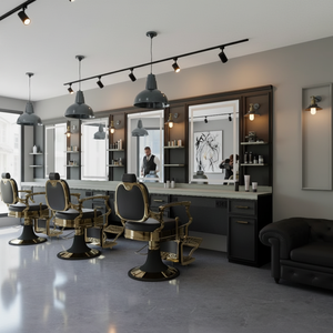 Fauteuil de pédicure commercial de luxe moderne en bois véritable, réglable, élégant et durable, avec station miroir en métal pour salons de coiffure et barbiers - Product Image 3