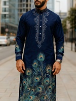 Qamis traditionnel pour homme, demi-fermeture à quatre boutons, col montant, manches longues, imprimé, style Dishdasha, pour affaires, gentleman, soirée urbaine, vente en gros