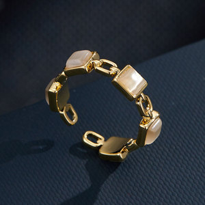 Simple Versatile Cat's Eye Stone <b>Square</b> Open Ring Geometric <b>Adjustable</b> For Women - Product Image 2