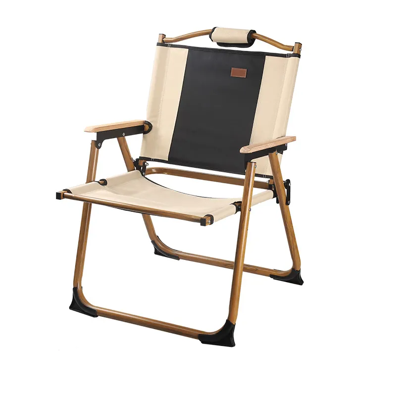 Cadeira dobrável KHAKI de madeira para acampamento ao ar livre e portátil de design moderno fácil de dobrar com preto para praia