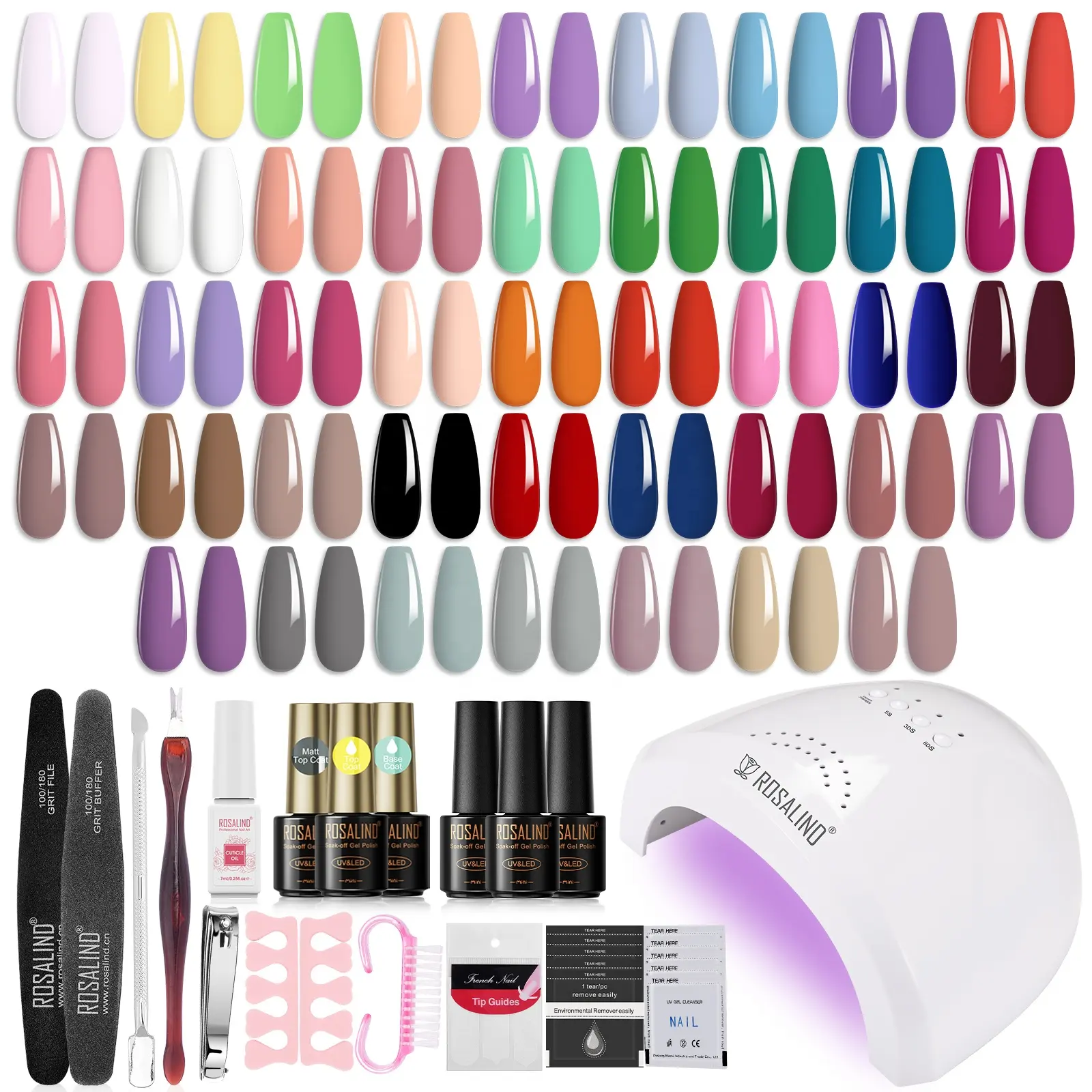 ROSALIND fournitures pour ongles kit de manucure professionnel 45 couleurs 5ml vernis gel et outils pour ongles ensemble de manucure de haute qualité pour la vente en gros