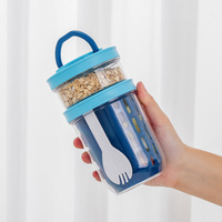Gobelet à salade écologique à double couche avec drain de liquide, boîte à lunch portable pour étudiants avec fourchette, en plastique AS+PP, pour yaourt et fruits